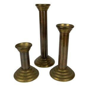 Brass Copper Candlestick Taper Candle Holder Set Of 3 Graduated Heights India